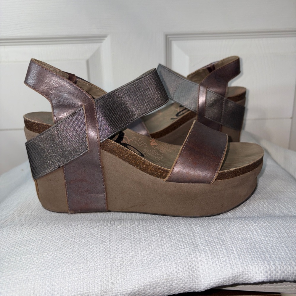 OTBT Metallic Brown Wedge Sandals Bushnell  8M